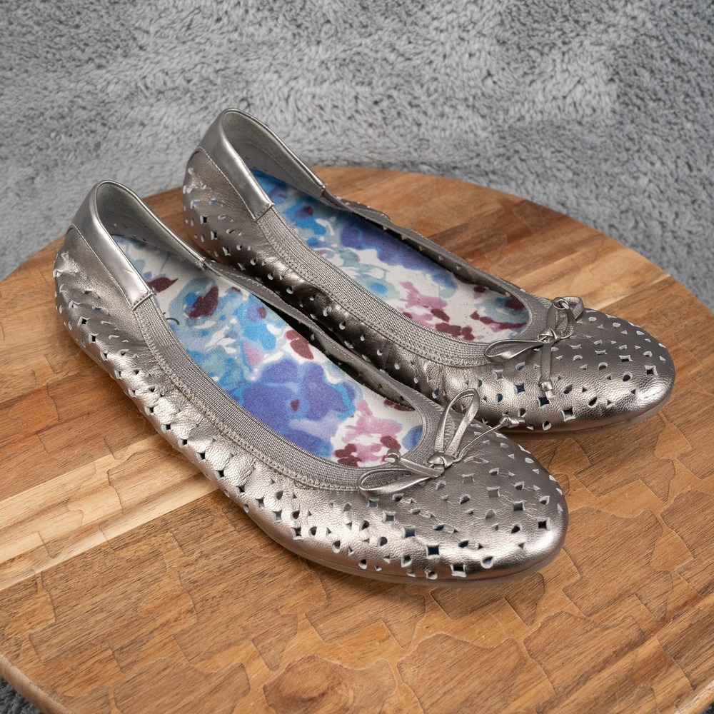 VIONIC Ballet Flats Slip On Shoes Womens Size 10 Perforated Cut Outs Silver